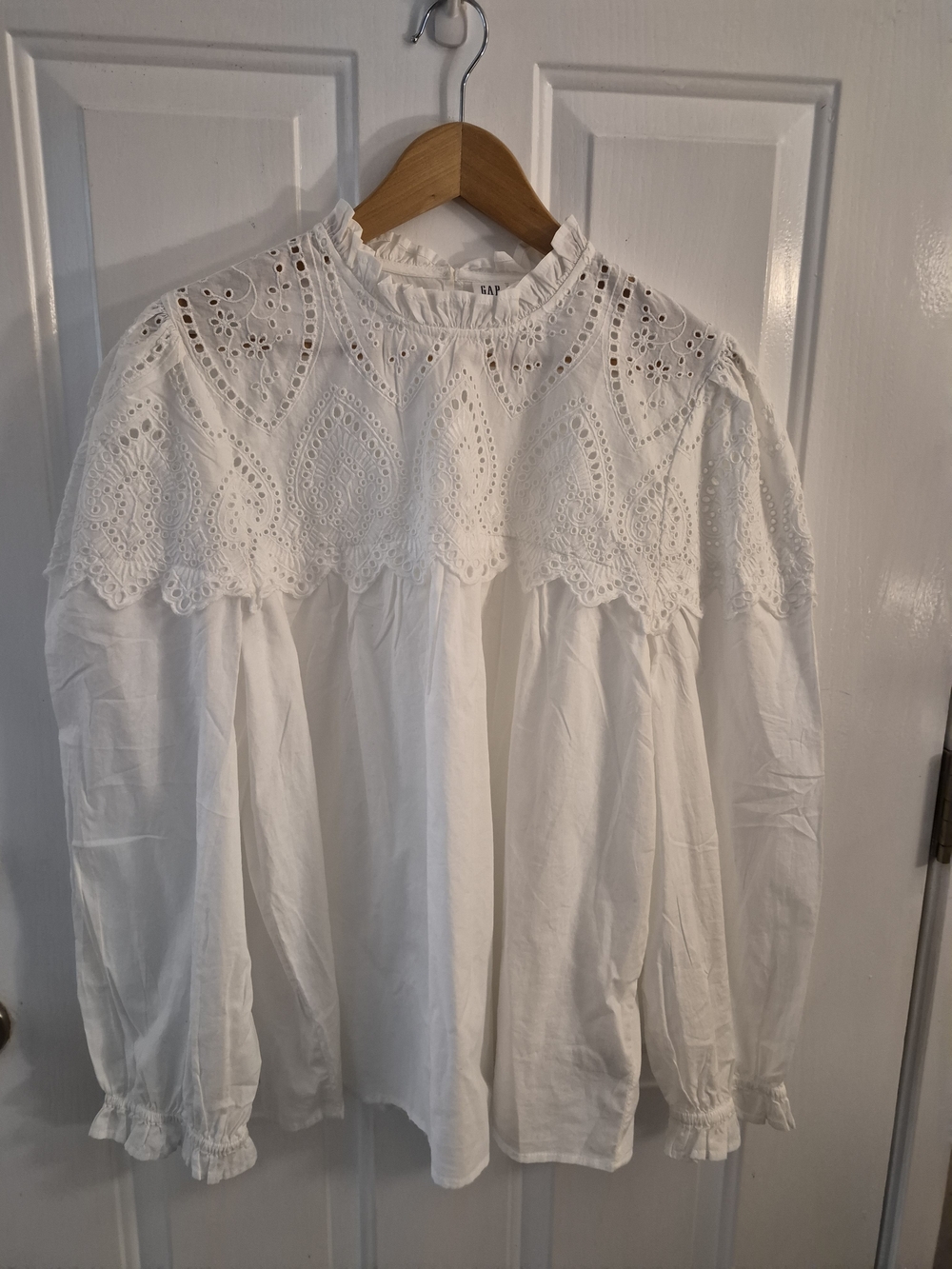 GAP White Eyelet Yoke Long-Sleeve Blouse